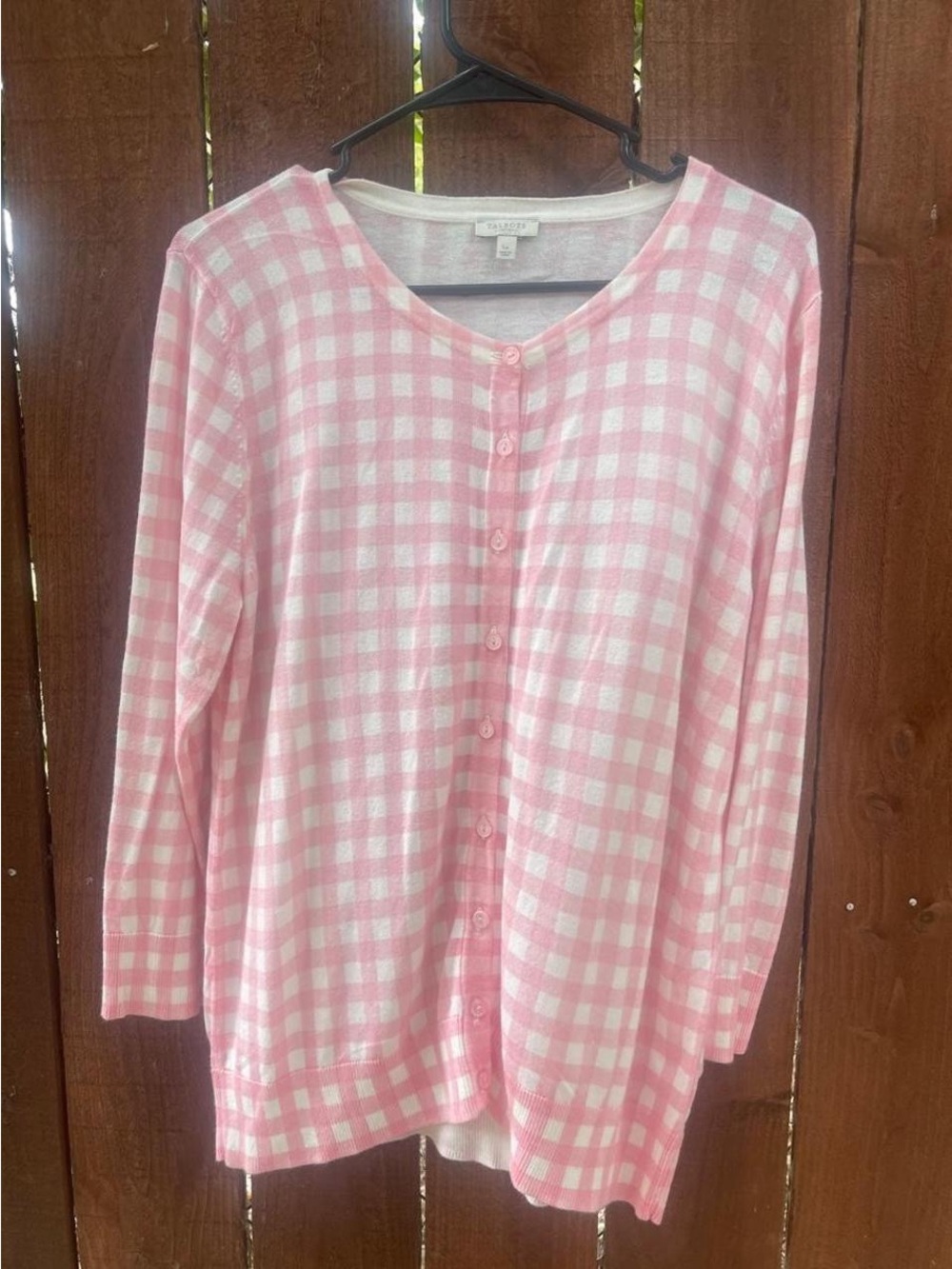 Talbots Pink Gingham Preppy Coquette 3/4 Sleeve Cardigan Sweater Minimalist LP